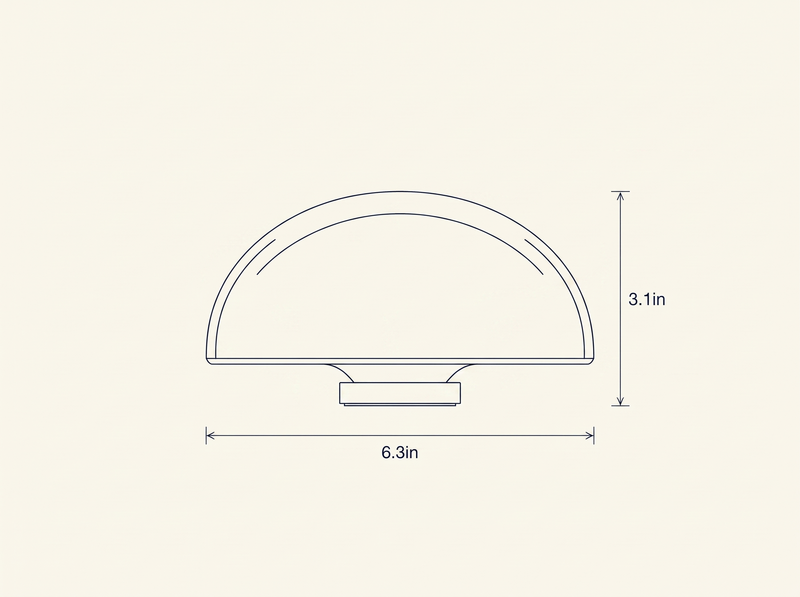 Atman Table Lamp technical dimension drawing, diameter 6.3in, height 3.1in