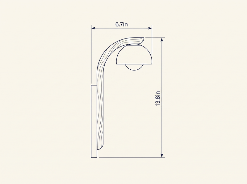 Balance Arc Wall Sconce technical dimension drawing, 6.7in reach, 13.8in height