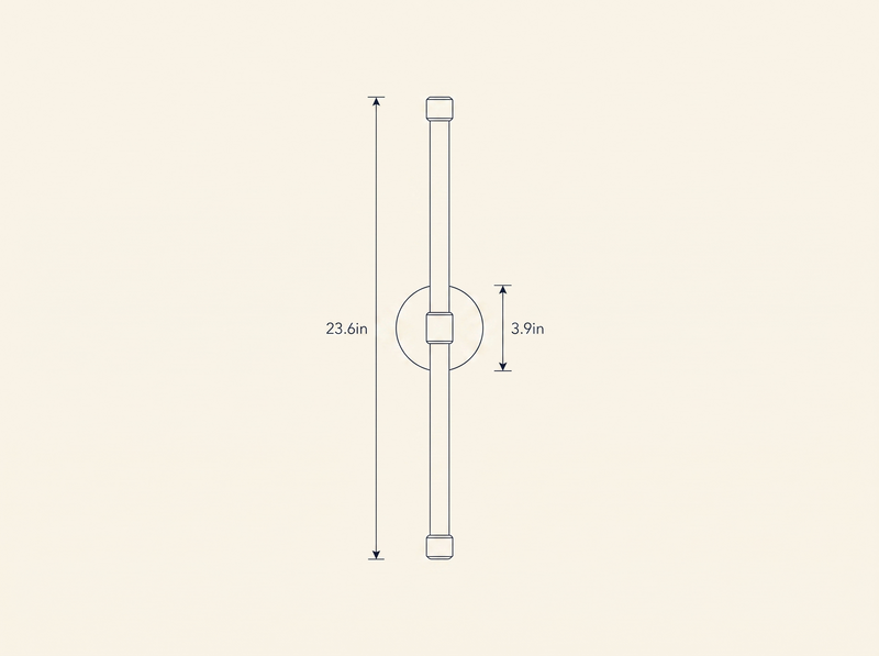Brilline Vertical Sconce technical dimension drawing, diameter 3.9in, height 23.6in