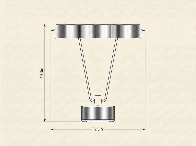 Chrome Coiled Wire Desk Lamp technical dimension drawing, diameter 17.3in, height 19.3in