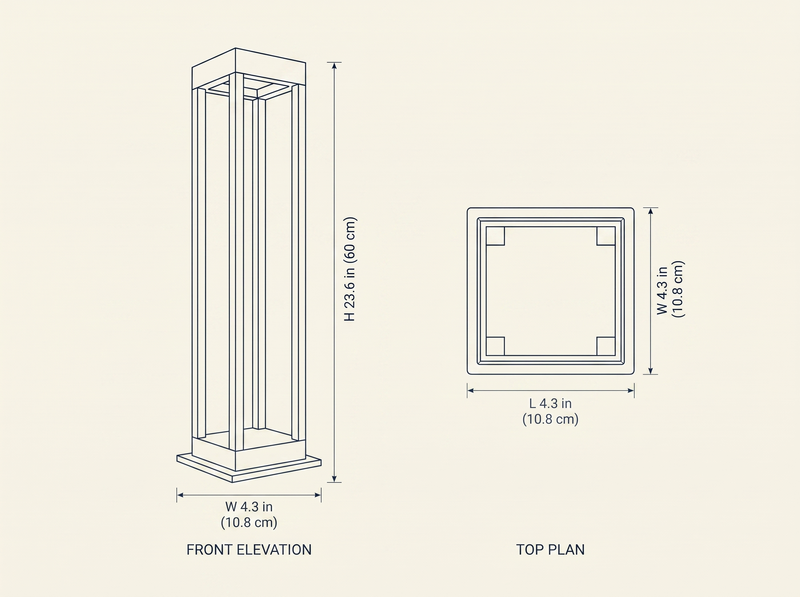 Obsidian Post Outdoor Light dimension drawing showing height and width measurements