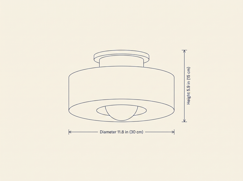 Simon Ceiling Lamp dimension drawing showing diameter and height measurements