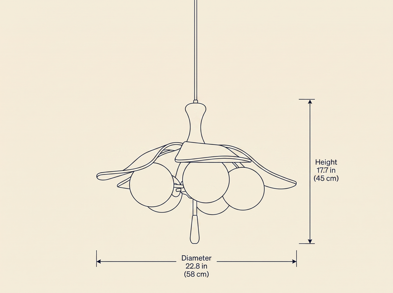 Solyntha Pendant Light dimension drawing showing diameter and height measurements