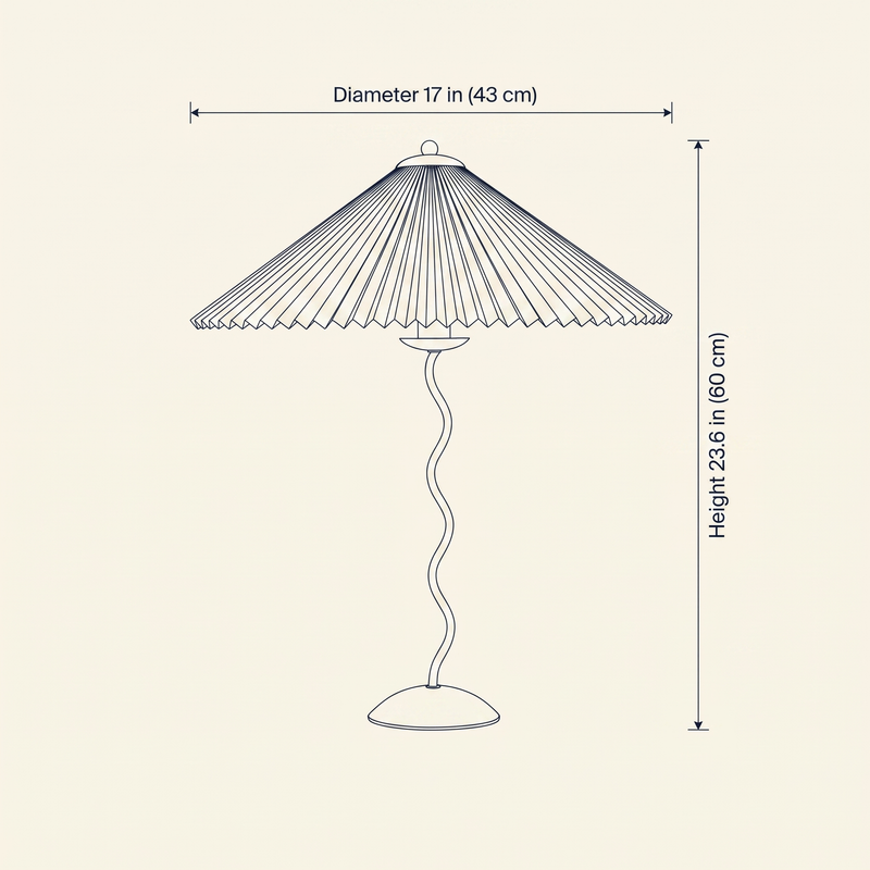 Squiggle Table Lamp dimension drawing showing diameter and height measurements