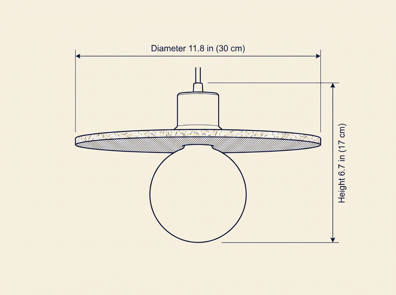 Travertine Disk Globe Pendant Light dimension drawing showing diameter and height