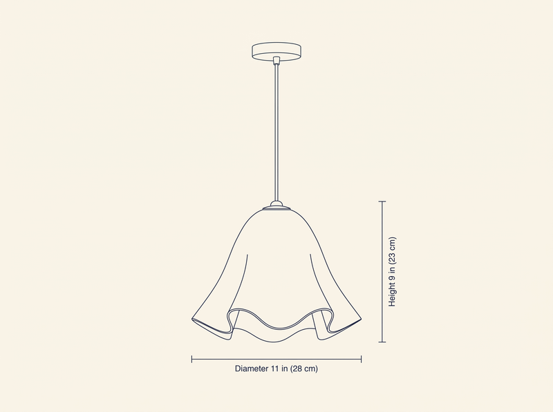 Vera Bloom Pendant Lamp dimension drawing showing diameter and height