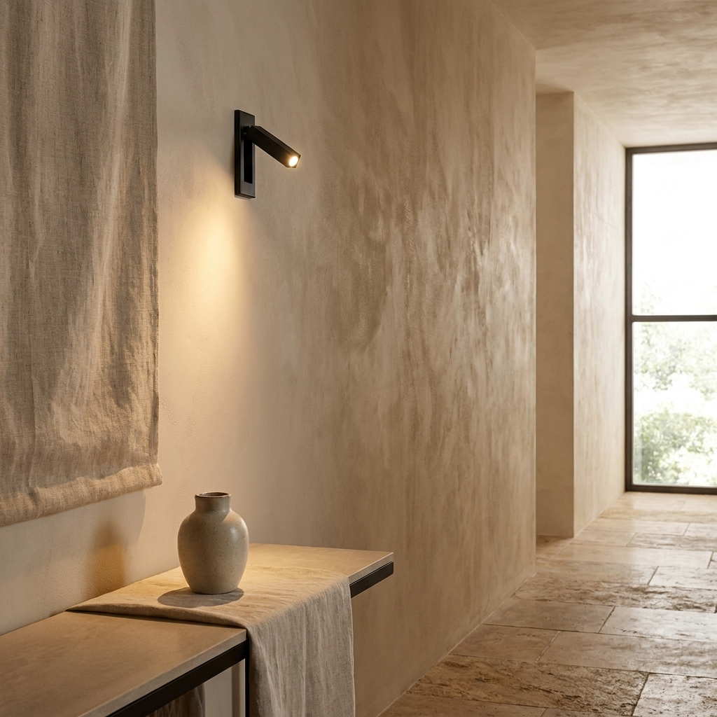 Embedded Bedside Sconce in Matt Black, installed in a contemporary hallway.