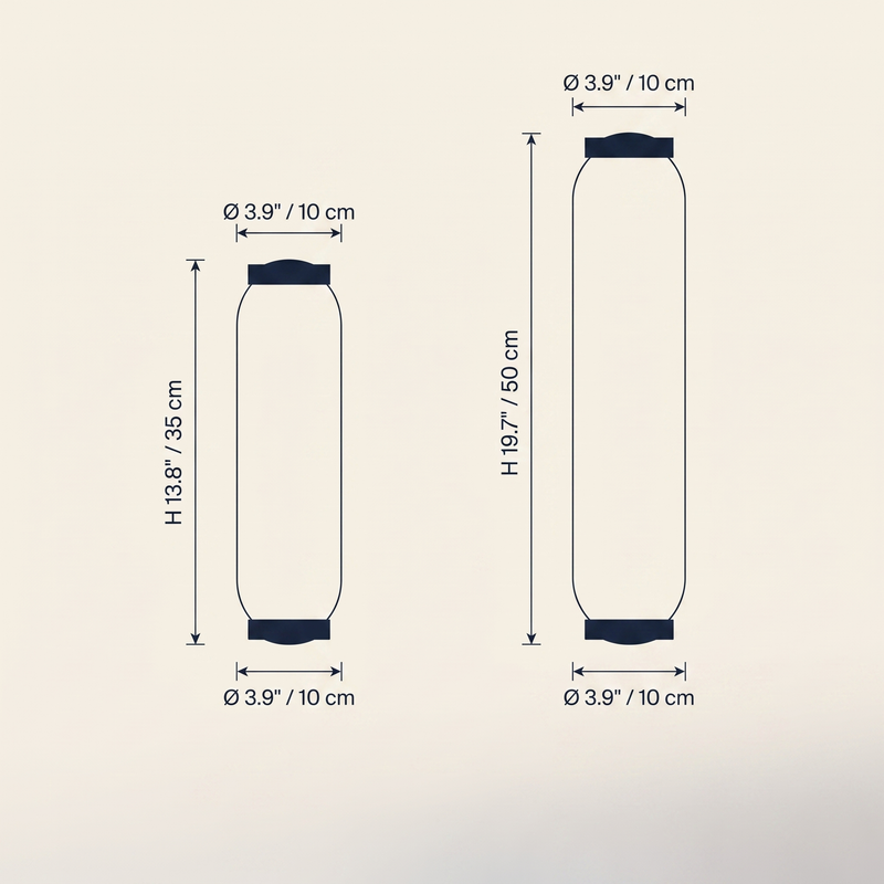Oblong Alabaster Wall Sconce technical dimension drawing showing Short and Tall configurations, diameter 3.9 inches / 10 cm.