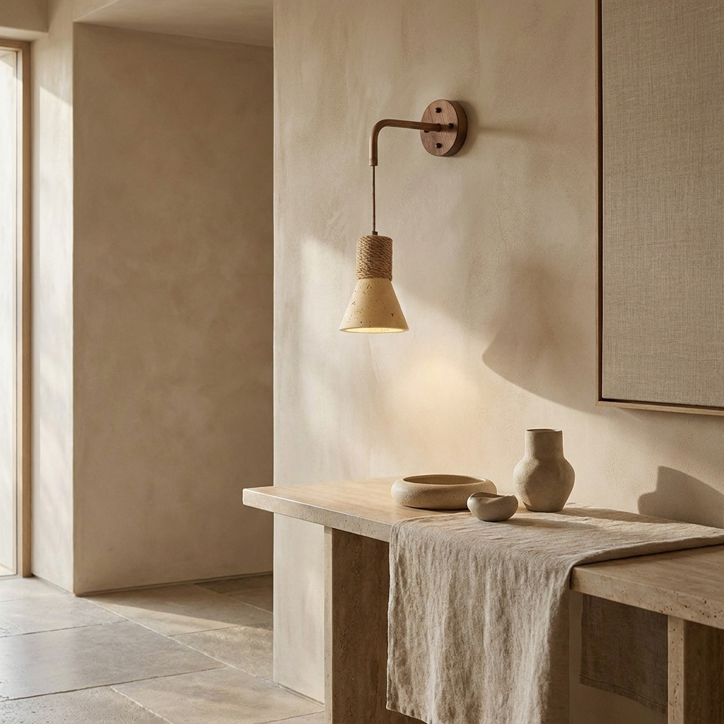 Terra Rope Wall Lamp shown above a console table in a hallway entryway