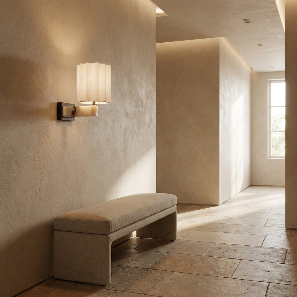 Textured Shade Wall Sconce shown in a hallway entryway setting