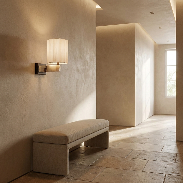 Textured Shade Wall Sconce shown in a hallway entryway setting