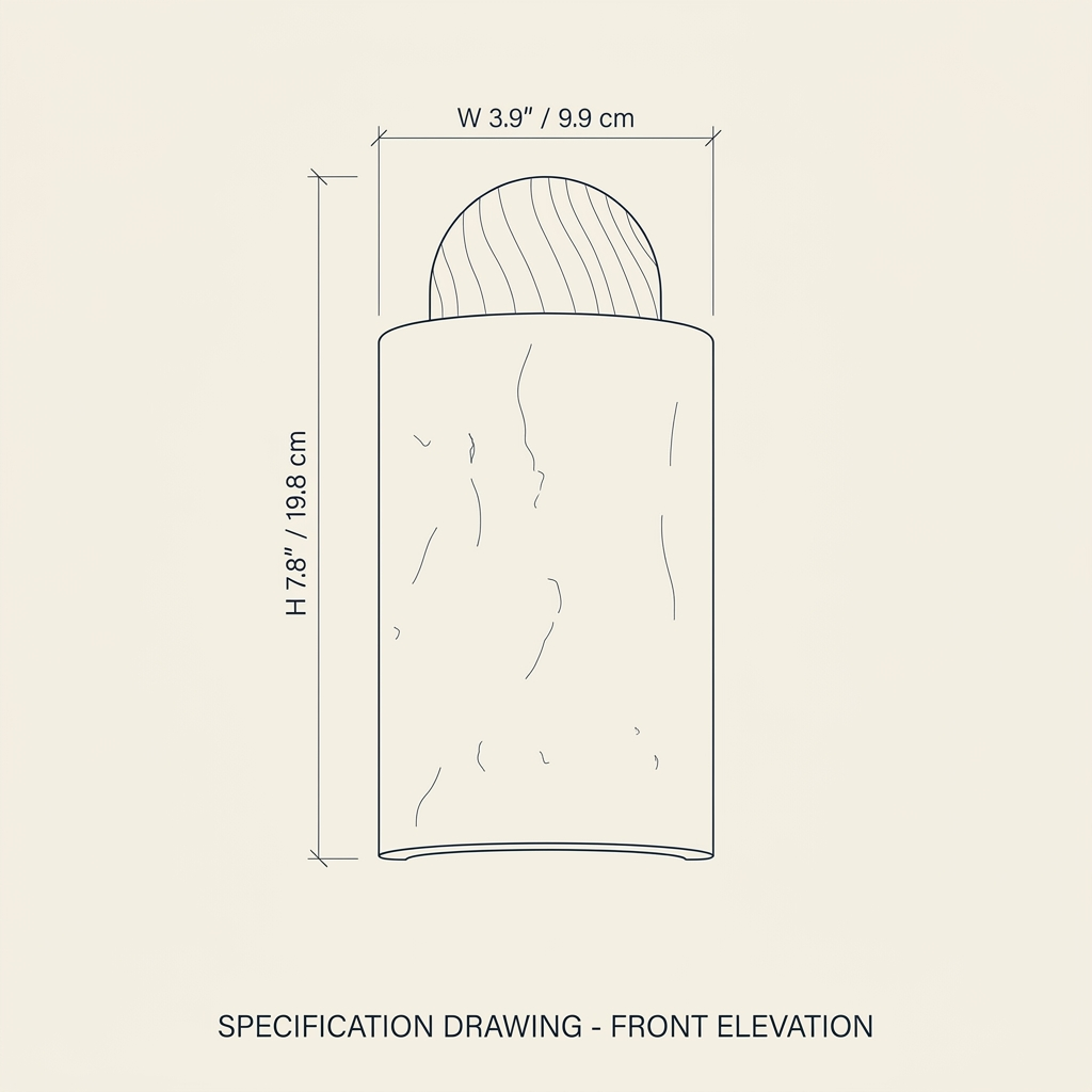 Travertine Capsule Wall Sconce technical dimension drawing showing front elevation, width 3.9 inches, height 7.8 inches