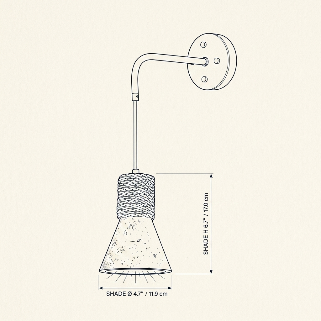 Terra Rope Wall Lamp technical dimension drawing showing shade diameter 4.7 inches, shade height 6.7 inches