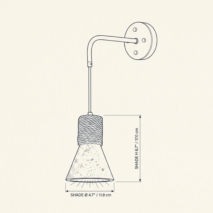 Terra Rope Wall Lamp technical dimension drawing showing shade diameter 4.7 inches, shade height 6.7 inches