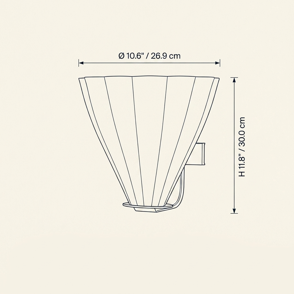 Fan Shaped Glass Wall Sconce technical dimension drawing showing diameter 10.6 inches, height 11.8 inches