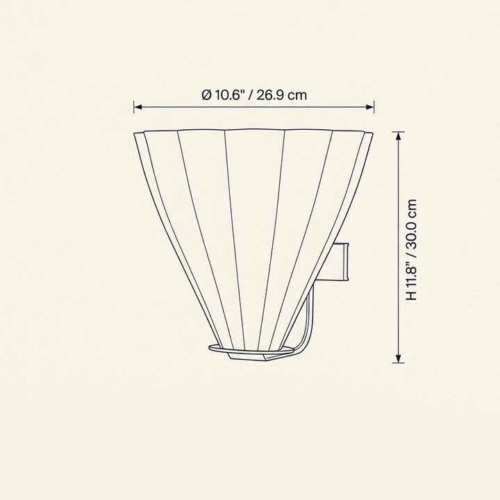Fan Shaped Glass Wall Sconce technical dimension drawing showing diameter 10.6 inches, height 11.8 inches