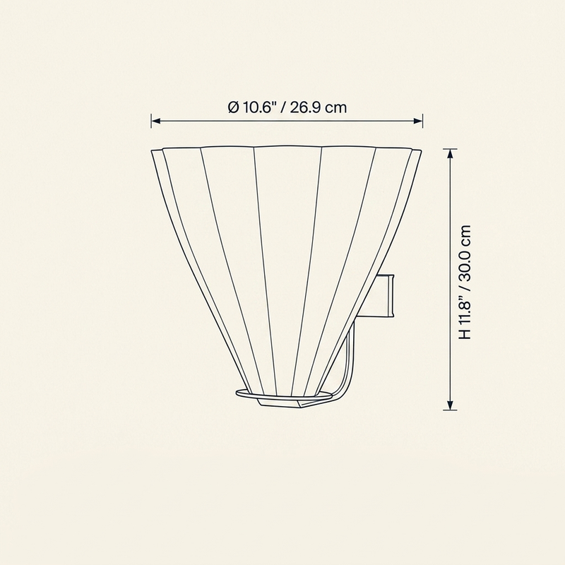 Fan Shaped Glass Wall Sconce technical dimension drawing showing diameter 10.6 inches, height 11.8 inches
