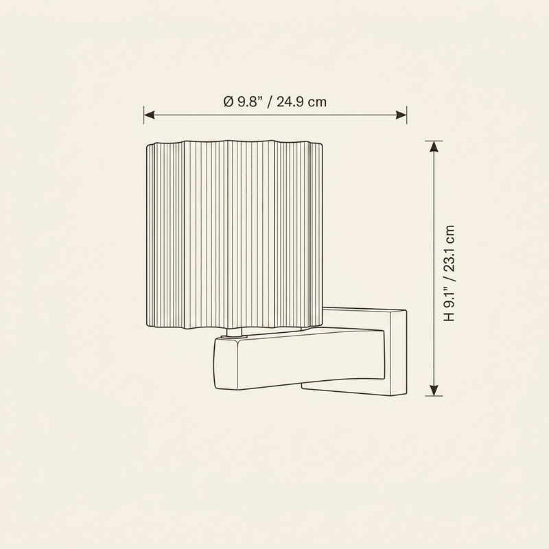 Textured Shade Wall Sconce technical dimension drawing showing diameter 9.8 inches, height 9.1 inches