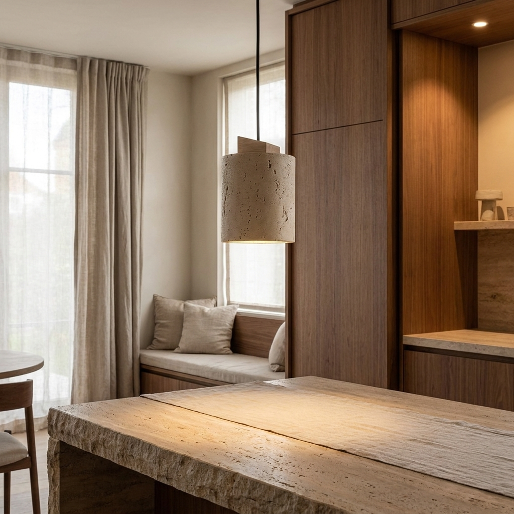 Arvo Cylinder Pendant Lamp shown above a kitchen island
