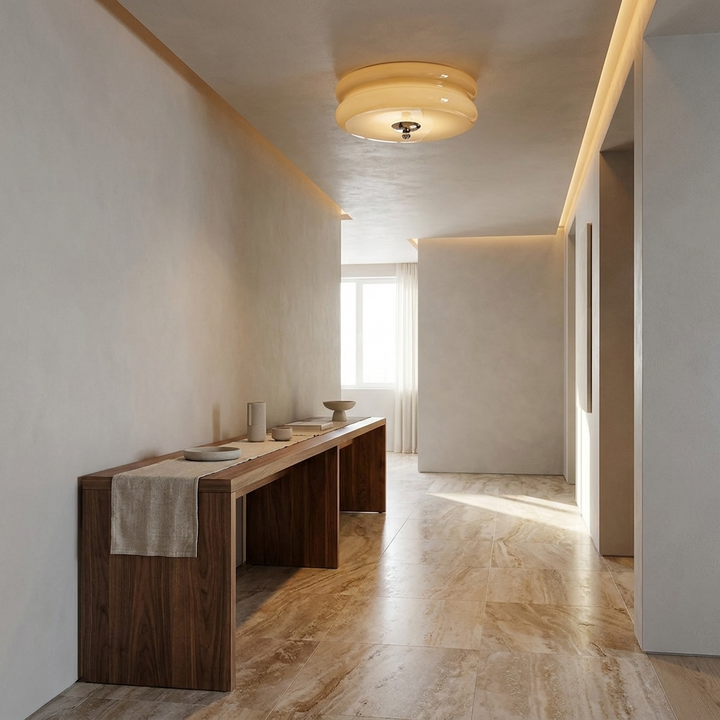 Art Deco Vintage Ceiling Light installed in a contemporary hallway