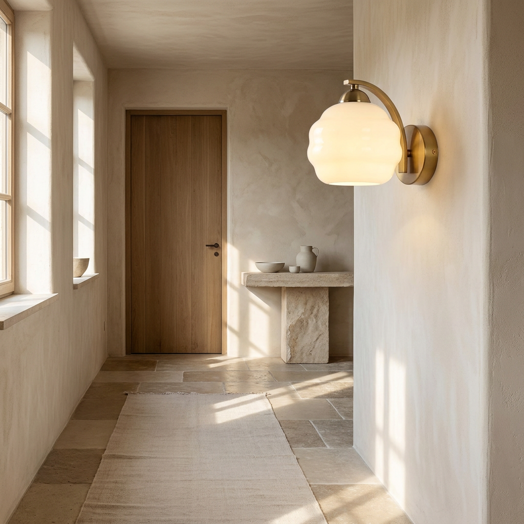 Art Deco Vintage Wall Lamp shown in a hallway entryway setting