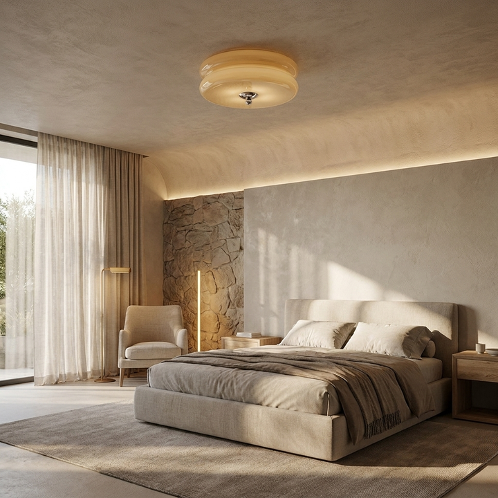 Art Deco Vintage Ceiling Light shown in a contemporary bedroom setting