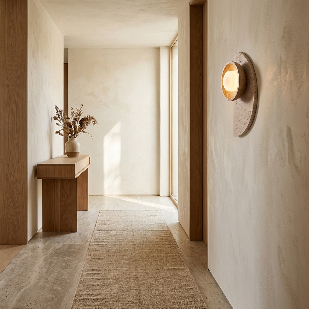 Balance Arc Wall Sconce shown in a hallway entryway setting