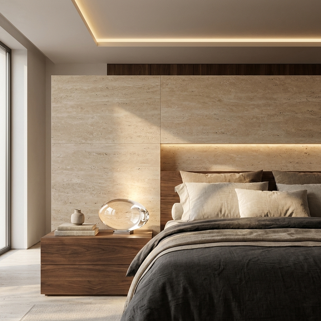 Atman Table Lamp on a bedside table in a contemporary bedroom