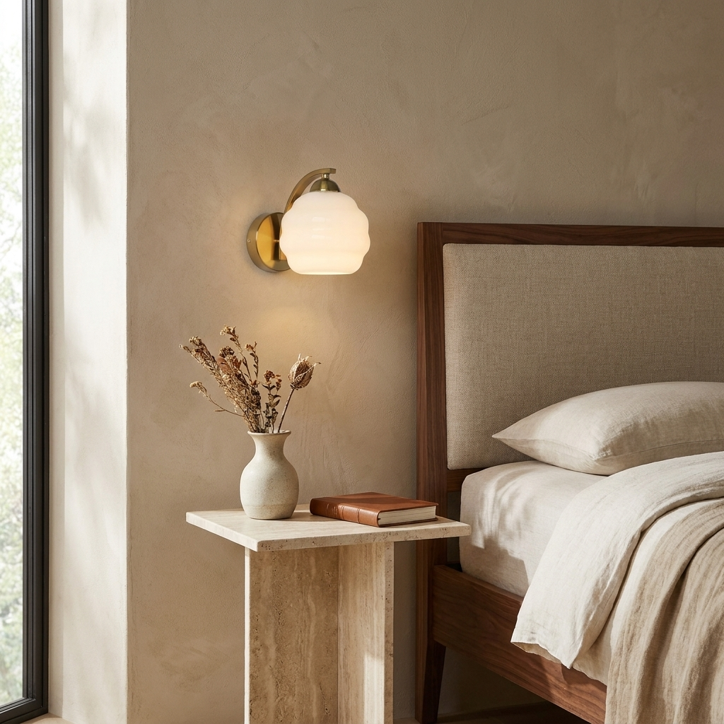 Art Deco Vintage Wall Lamp installed beside a bed in a contemporary bedroom