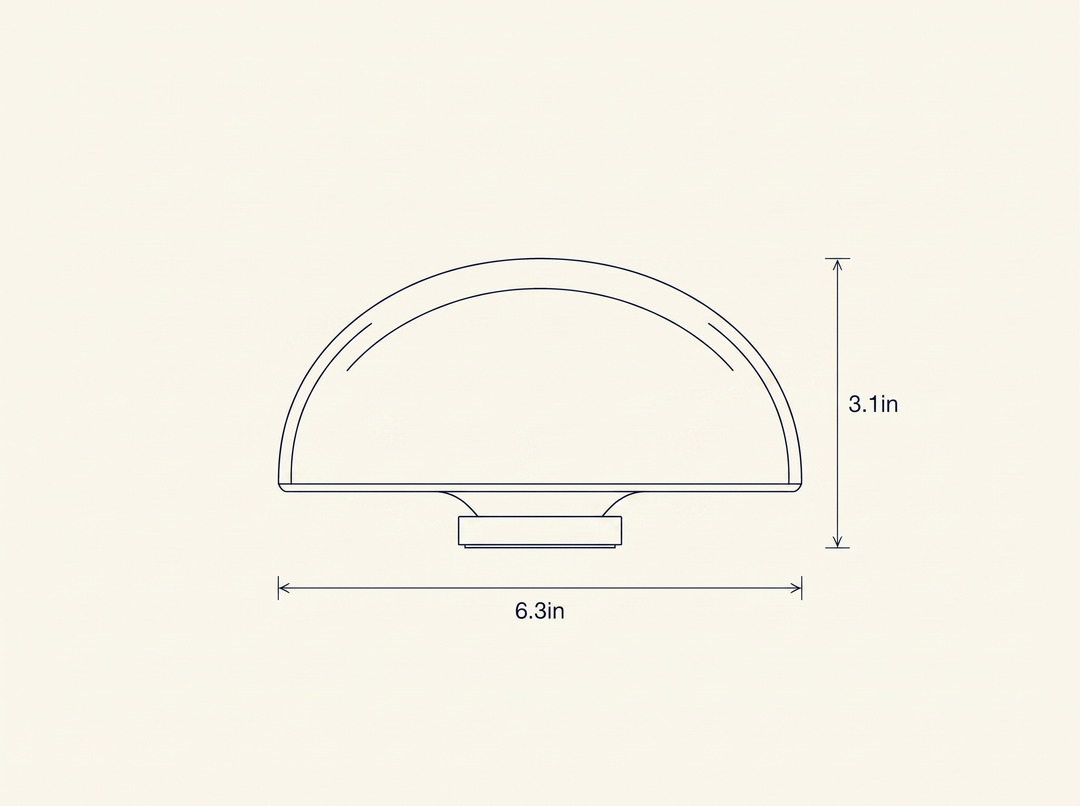 Atman Table Lamp technical dimension drawing, diameter 6.3in, height 3.1in