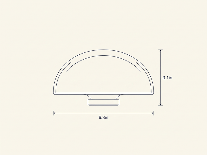 Atman Table Lamp technical dimension drawing, diameter 6.3in, height 3.1in