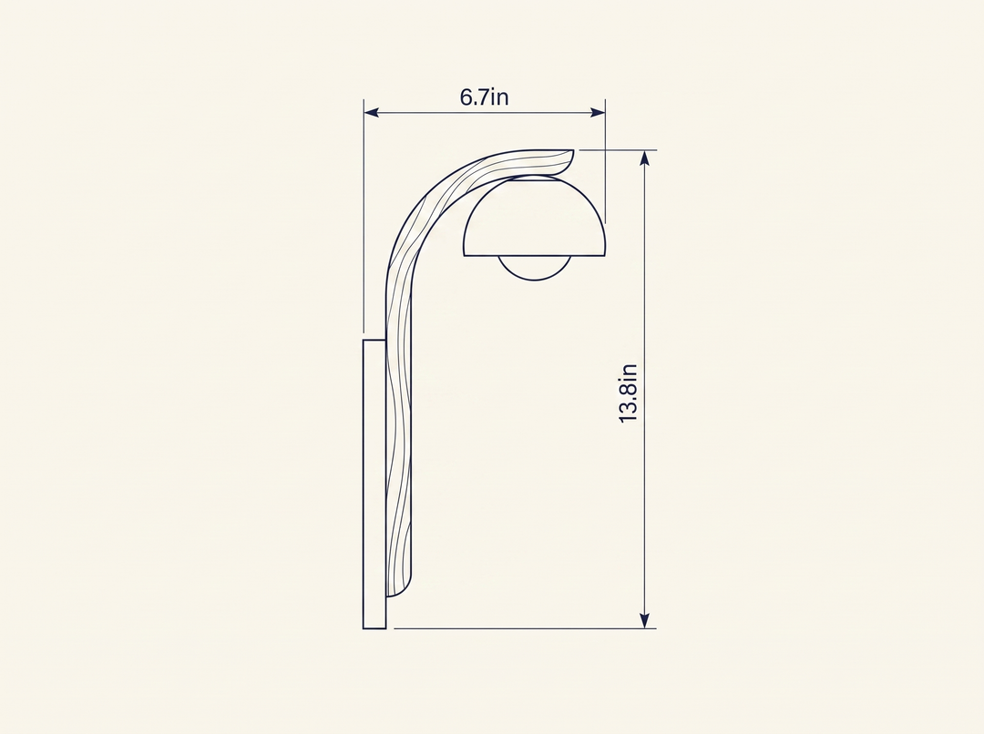 Balance Arc Wall Sconce technical dimension drawing, 6.7in reach, 13.8in height
