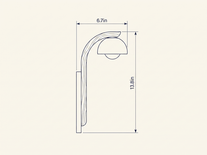 Balance Arc Wall Sconce technical dimension drawing, 6.7in reach, 13.8in height