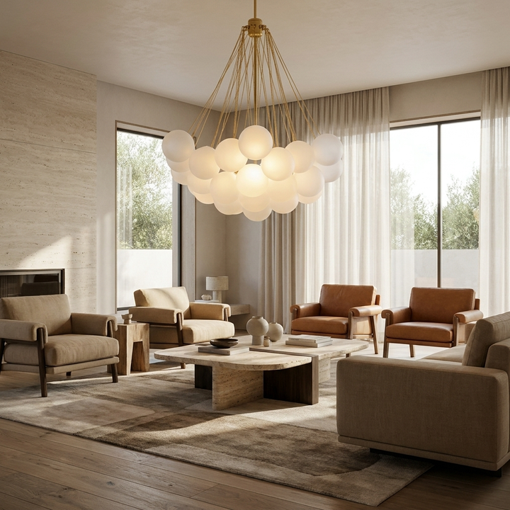 Bubble Chandelier shown in a contemporary living room