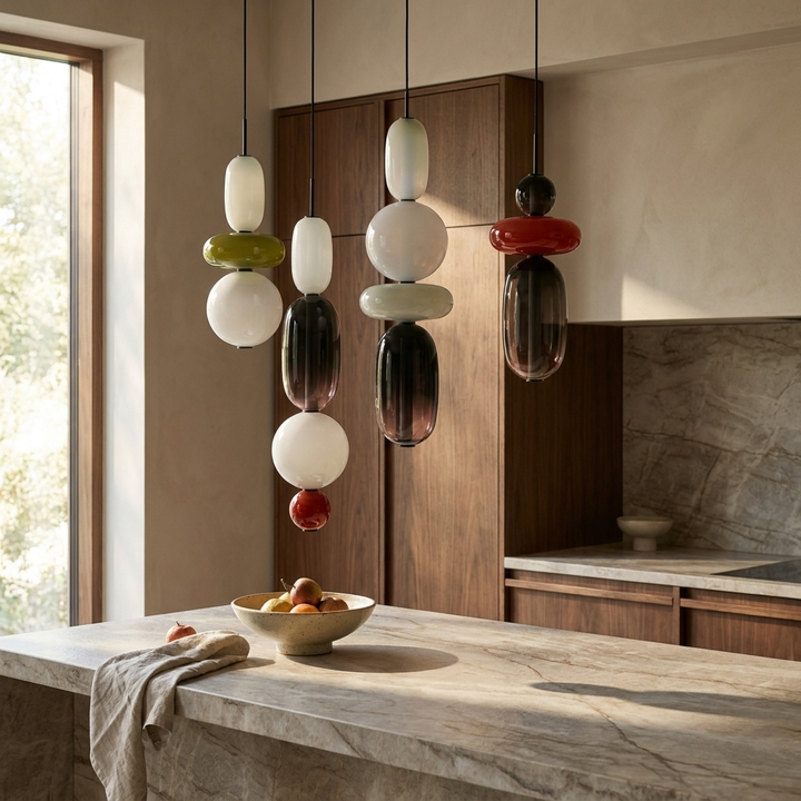 Candied Glass Pendant Light shown above a kitchen island