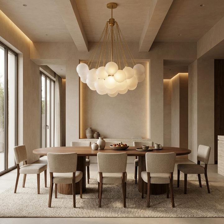 Bubble Chandelier installed above a dining table
