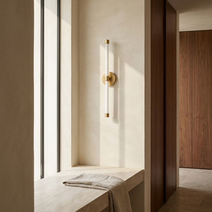 Brilline Vertical Sconce shown in a contemporary hallway