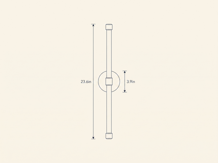 Brilline Vertical Sconce technical dimension drawing, diameter 3.9in, height 23.6in