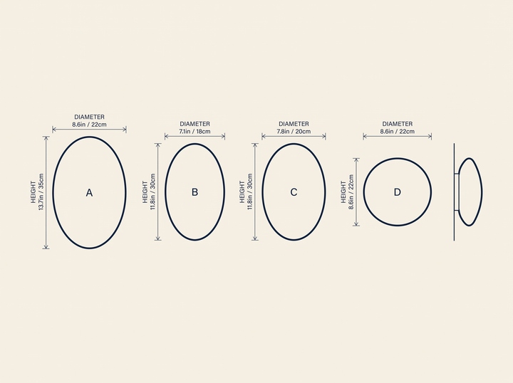 Bubble Glass Wall Lamp technical dimension drawing showing 4 sizes A through D