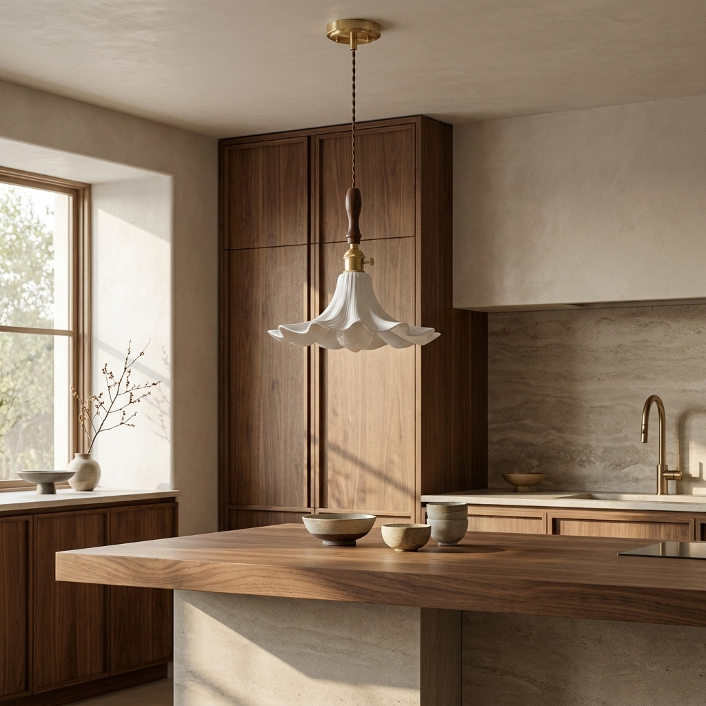Bloom Twist Pendant Lamp shown above a kitchen island