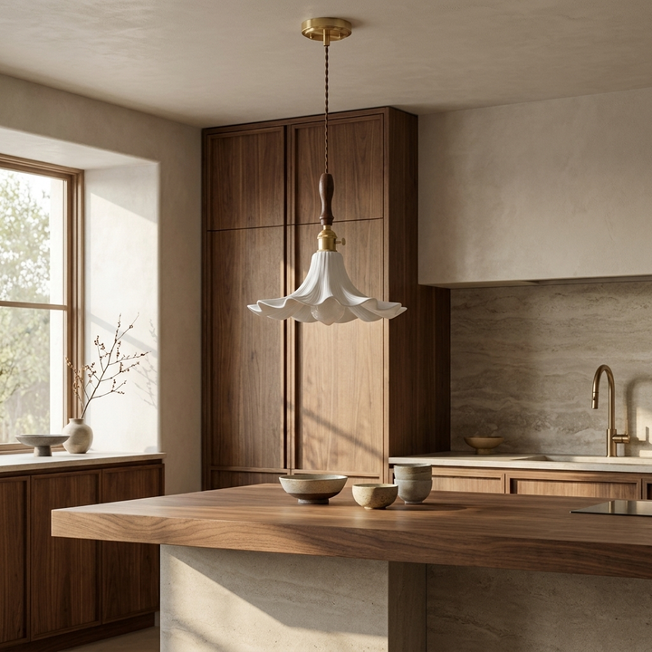 Bloom Twist Pendant Lamp shown above a kitchen island