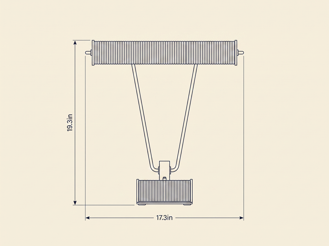 Chrome Coiled Wire Desk Lamp technical dimension drawing, diameter 17.3in, height 19.3in