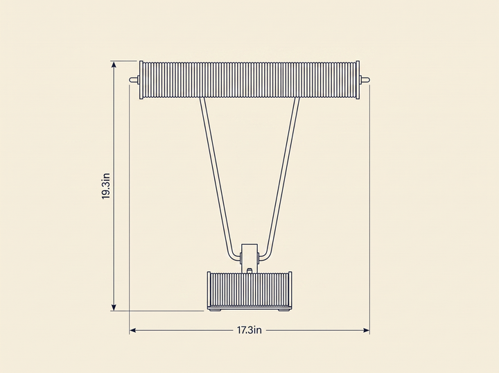 Chrome Coiled Wire Desk Lamp technical dimension drawing, diameter 17.3in, height 19.3in