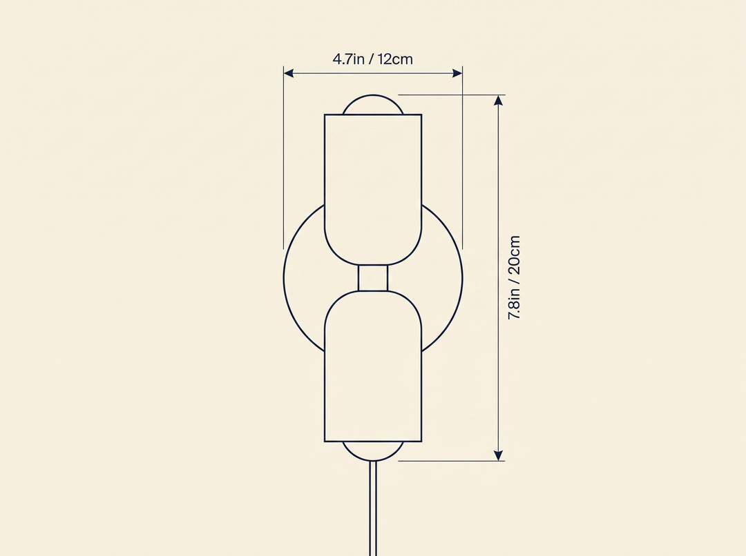 Couleur Double Plug In Wall Lamp technical dimension drawing, width 4.7in, height 7.8in