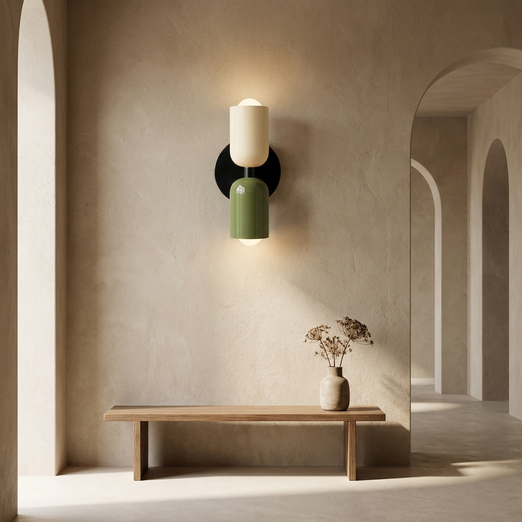 NYRVELA Couleur Double Wall Lamp mounted in an architectural hallway
