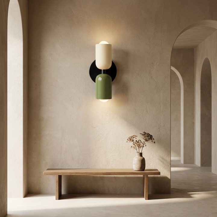 NYRVELA Couleur Double Wall Lamp mounted in an architectural hallway