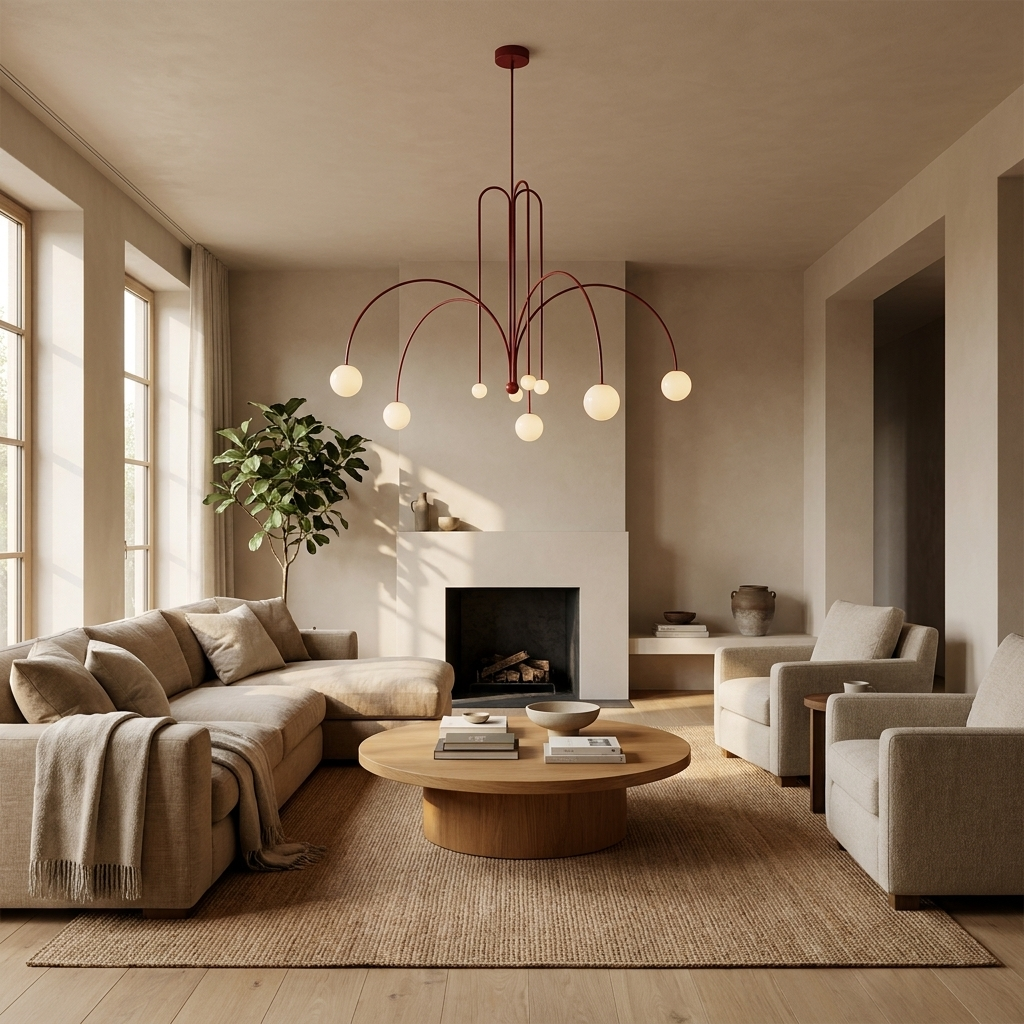 NYRVELA Gran Finale Suspension as a statement piece above a living room seating area