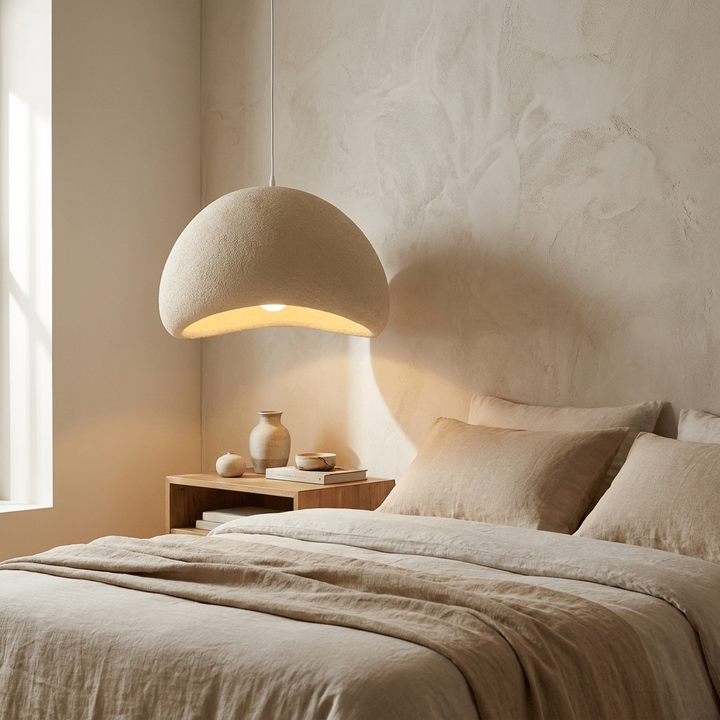 Nubia Cloud Pendant Light shown above a bedside table