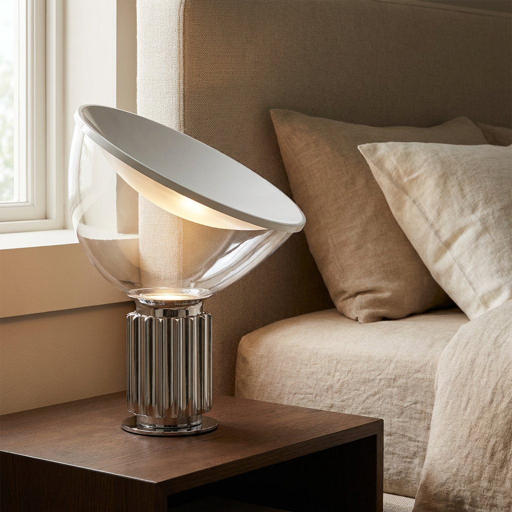 Nexus Table Lamp shown on a bedside nightstand