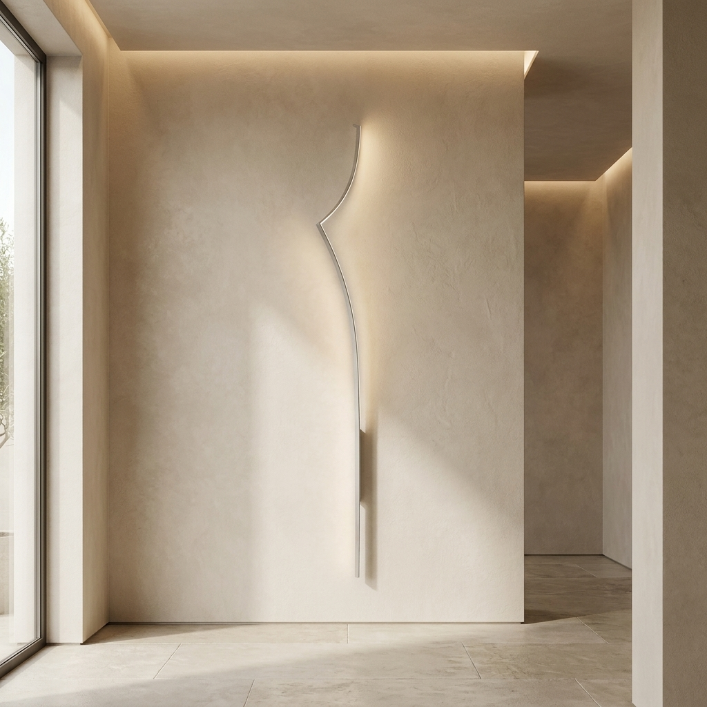 NYRVEQO Minimalist Curving Ribbon LED Wall Sconce mounted in a contemporary hallway